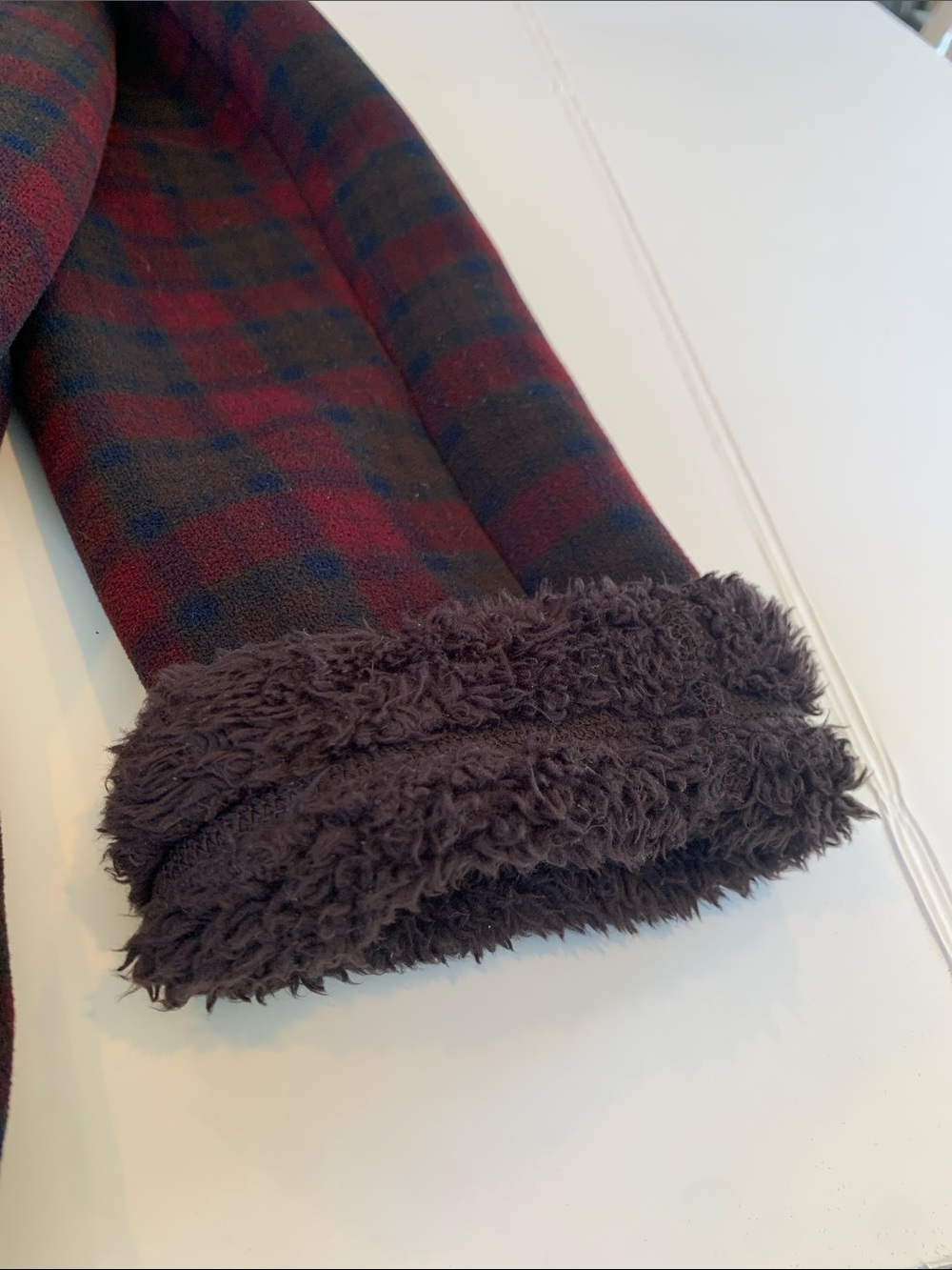Uniqlo Women’s Medium Red Plaid Teddy Fleece Pile Lined Mid-Length Hooded Coat - Picture 8 of 8